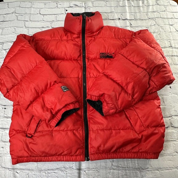 First Down USA Duck Down Puffer XL Jacket Black Red Winter Coat Reversible VTG - Picture 7 of 10